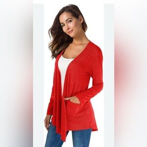 Red cardigan. Perfect for office . Light enough for warmer days of fall